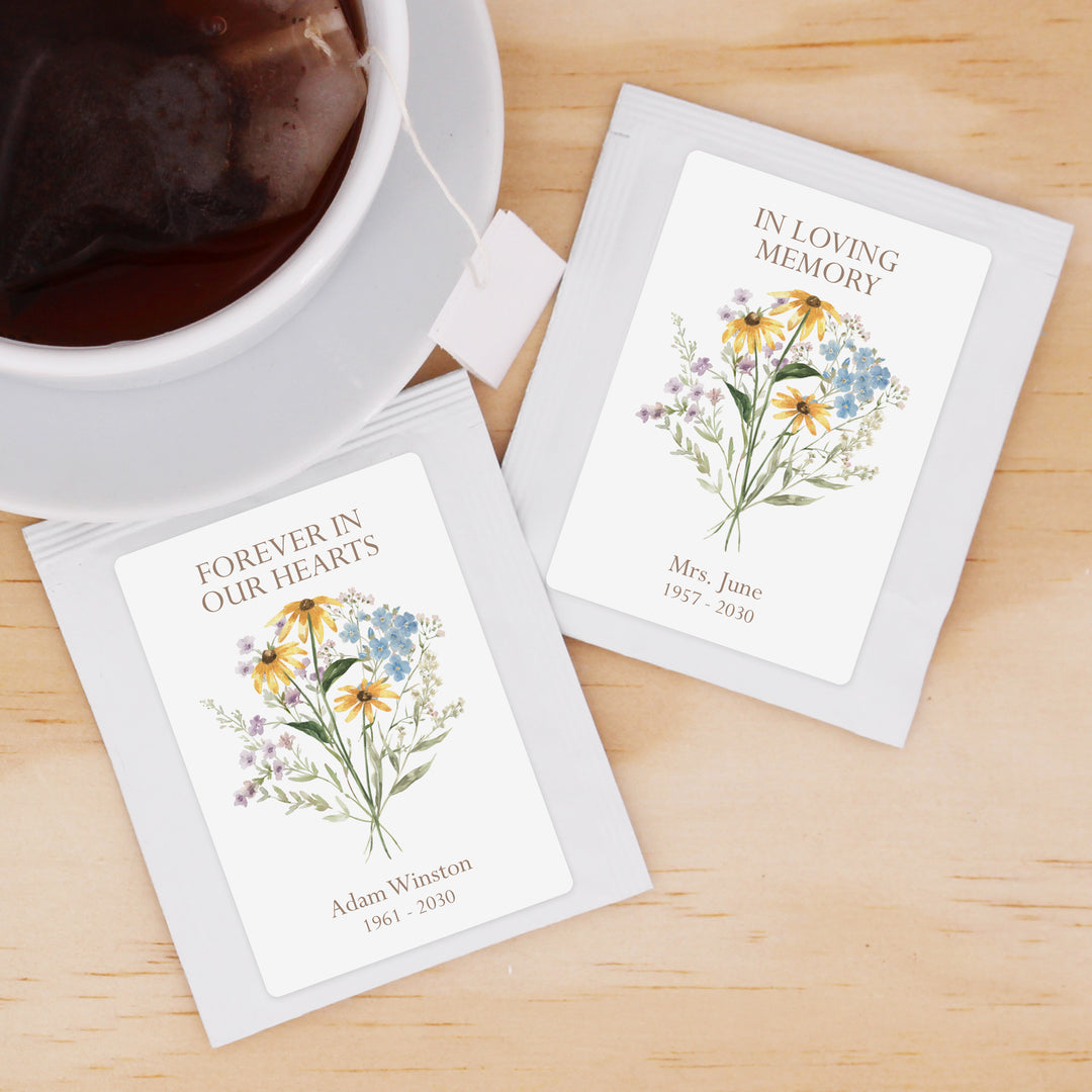 In Loving Memory Funeral Tea Favors, Forever in our Hearts, Wildflower Memorial Tea Bags