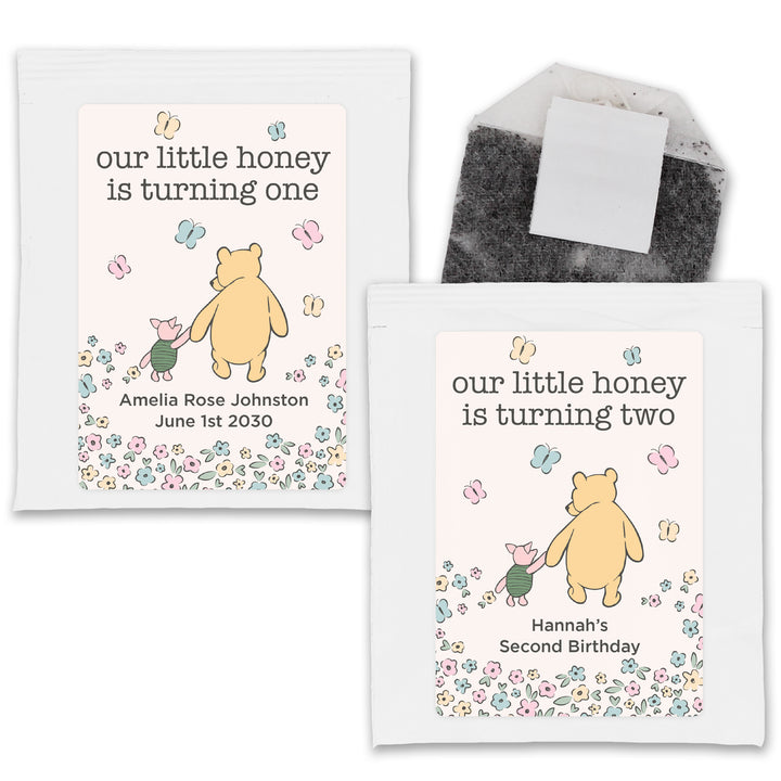 Personalized Tea Bags, Classic Winnie the Pooh Birthday Tea Favors, Our Little Honey Turning One, Winnie the Pooh & Piglet