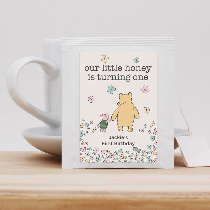 Personalized Tea Bags, Classic Winnie the Pooh Birthday Tea Favors, Our Little Honey Turning One, Winnie the Pooh & Piglet