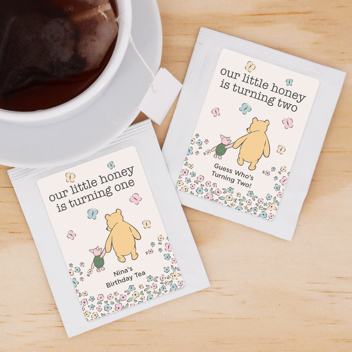 Personalized Tea Bags, Classic Winnie the Pooh Birthday Tea Favors, Our Little Honey Turning One, Winnie the Pooh & Piglet