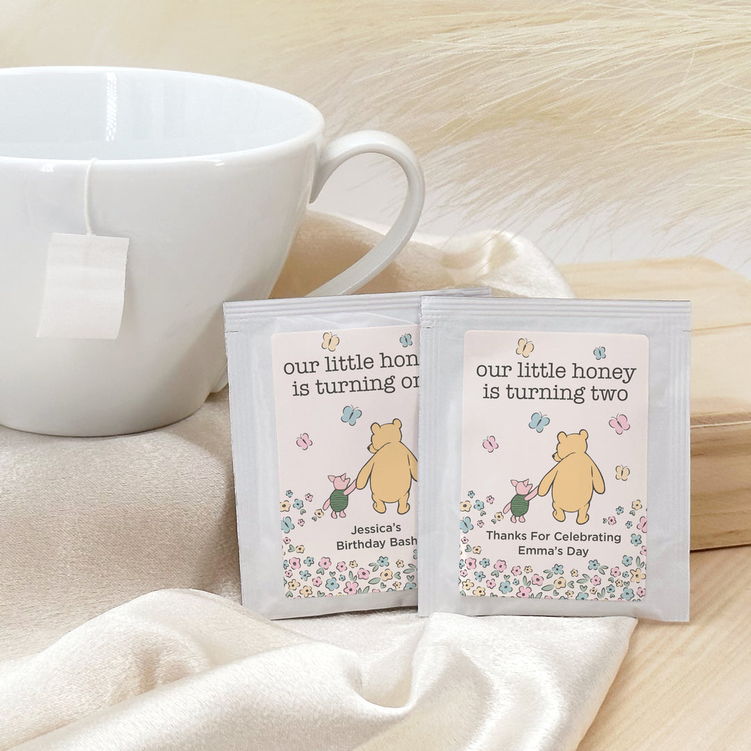 Personalized Tea Bags, Classic Winnie the Pooh Birthday Tea Favors, Our Little Honey Turning One, Winnie the Pooh & Piglet