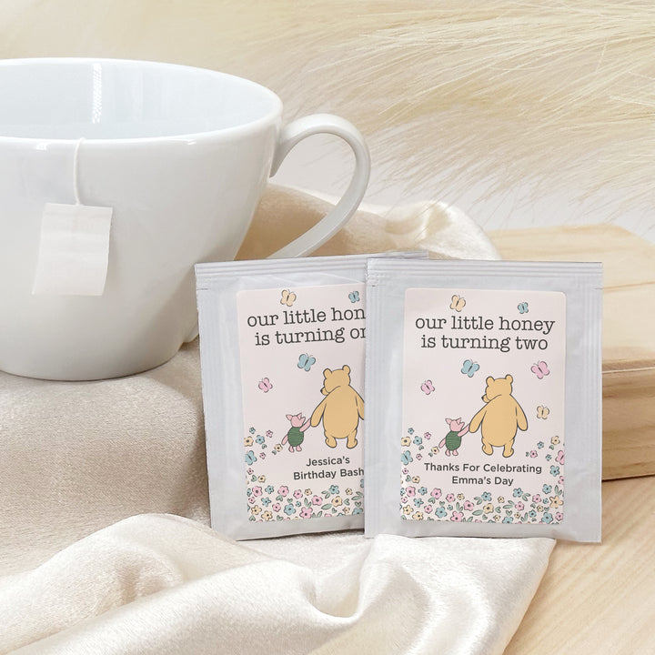 Personalized Tea Bags, Classic Winnie the Pooh Birthday Tea Favors, Our Little Honey Turning One, Winnie the Pooh & Piglet