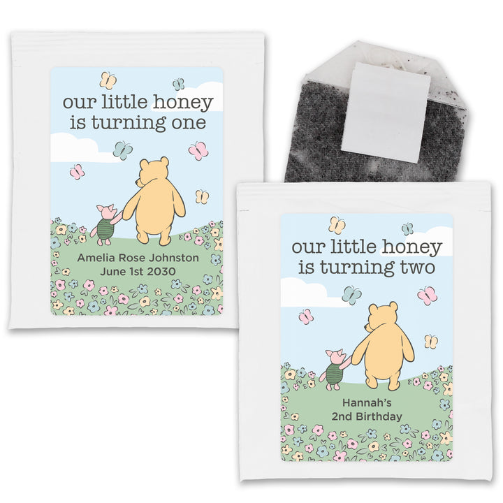Personalized Tea Bags, Classic Winnie the Pooh Birthday Tea Favors, Our Little Honey Turning One, Winnie the Pooh & Piglet Blue Skies