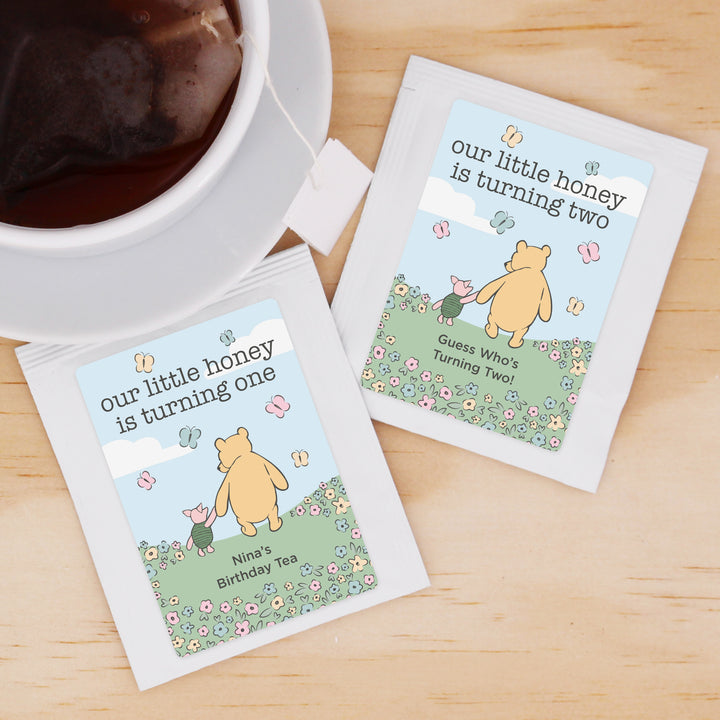 Personalized Tea Bags, Classic Winnie the Pooh Birthday Tea Favors, Our Little Honey Turning One, Winnie the Pooh & Piglet Blue Skies