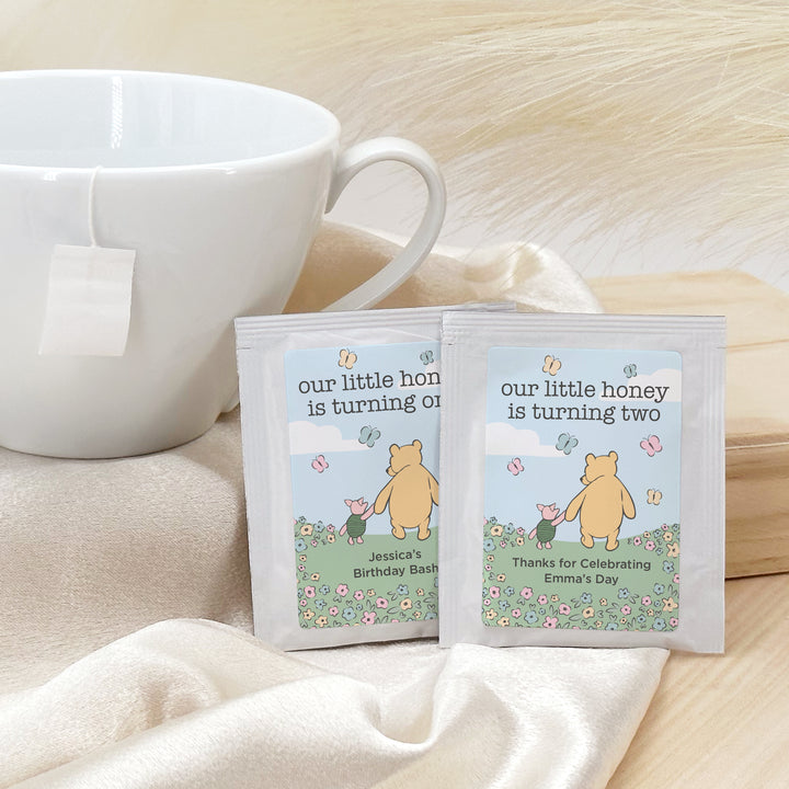 Personalized Tea Bags, Classic Winnie the Pooh Birthday Tea Favors, Our Little Honey Turning One, Winnie the Pooh & Piglet Blue Skies