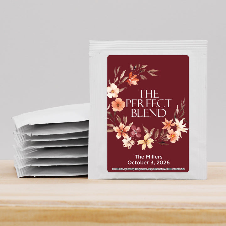 Personalized Wedding Tea Bags, Bridal Shower Tea Party, Watercolor Autumn Wreath Tea Bags
