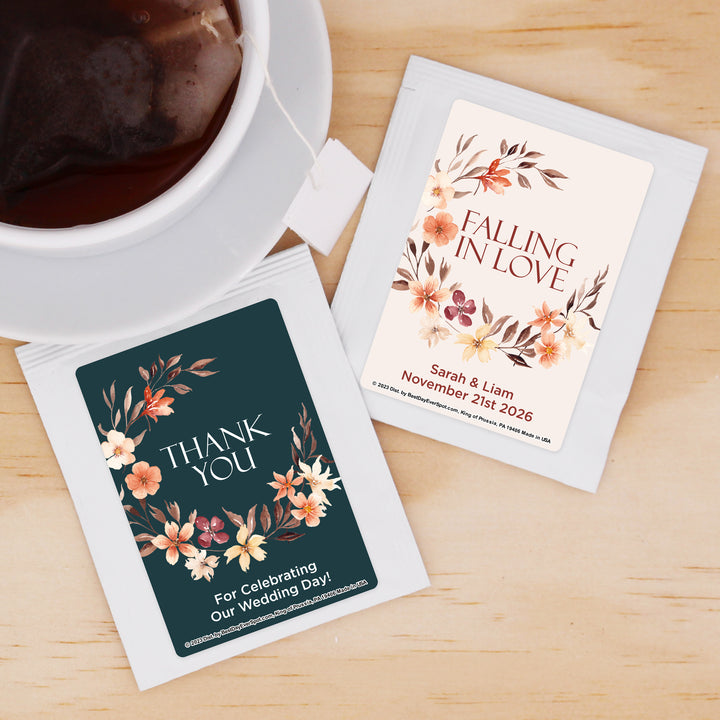Personalized Wedding Tea Bags, Bridal Shower Tea Party, Watercolor Autumn Wreath Tea Bags