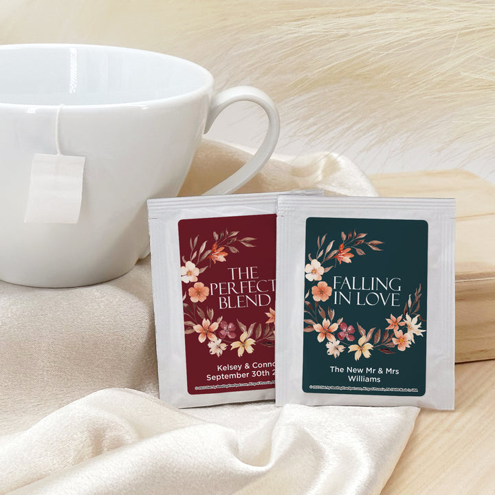Personalized Wedding Tea Bags, Bridal Shower Tea Party, Watercolor Autumn Wreath Tea Bags