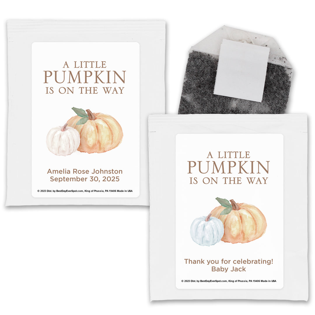 Personalized Baby Shower Tea Bags, Baby Shower Tea Party, A Little Pumpkin is on the Way Tea Bags