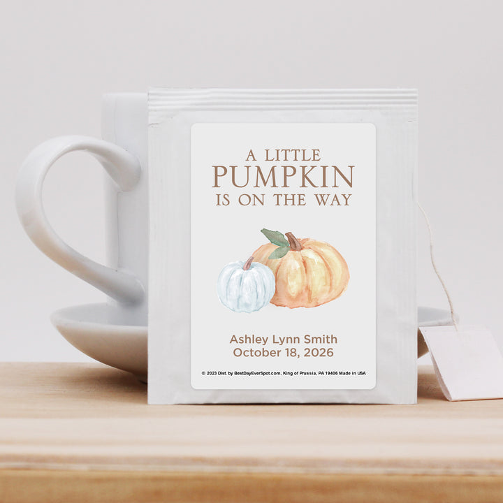Personalized Baby Shower Tea Bags, Baby Shower Tea Party, A Little Pumpkin is on the Way Tea Bags