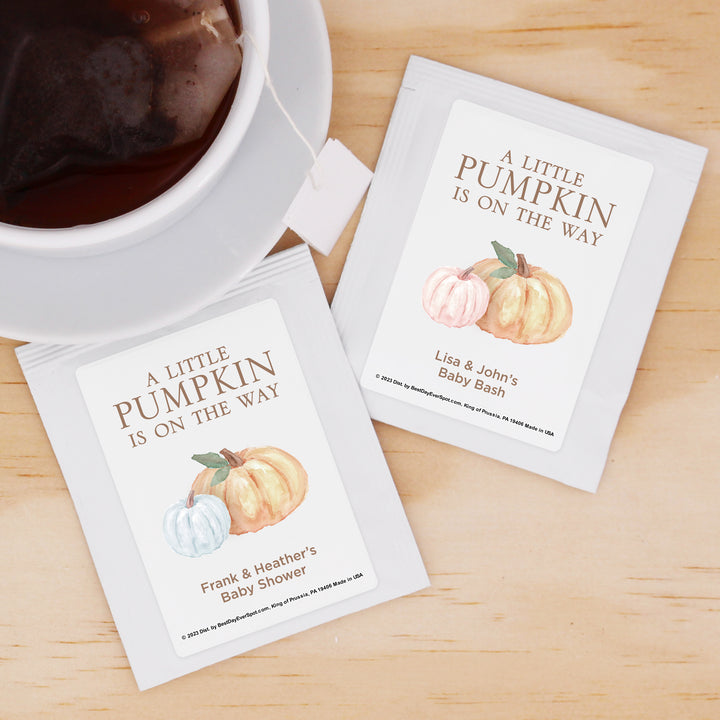 Personalized Baby Shower Tea Bags, Baby Shower Tea Party, A Little Pumpkin is on the Way Tea Bags