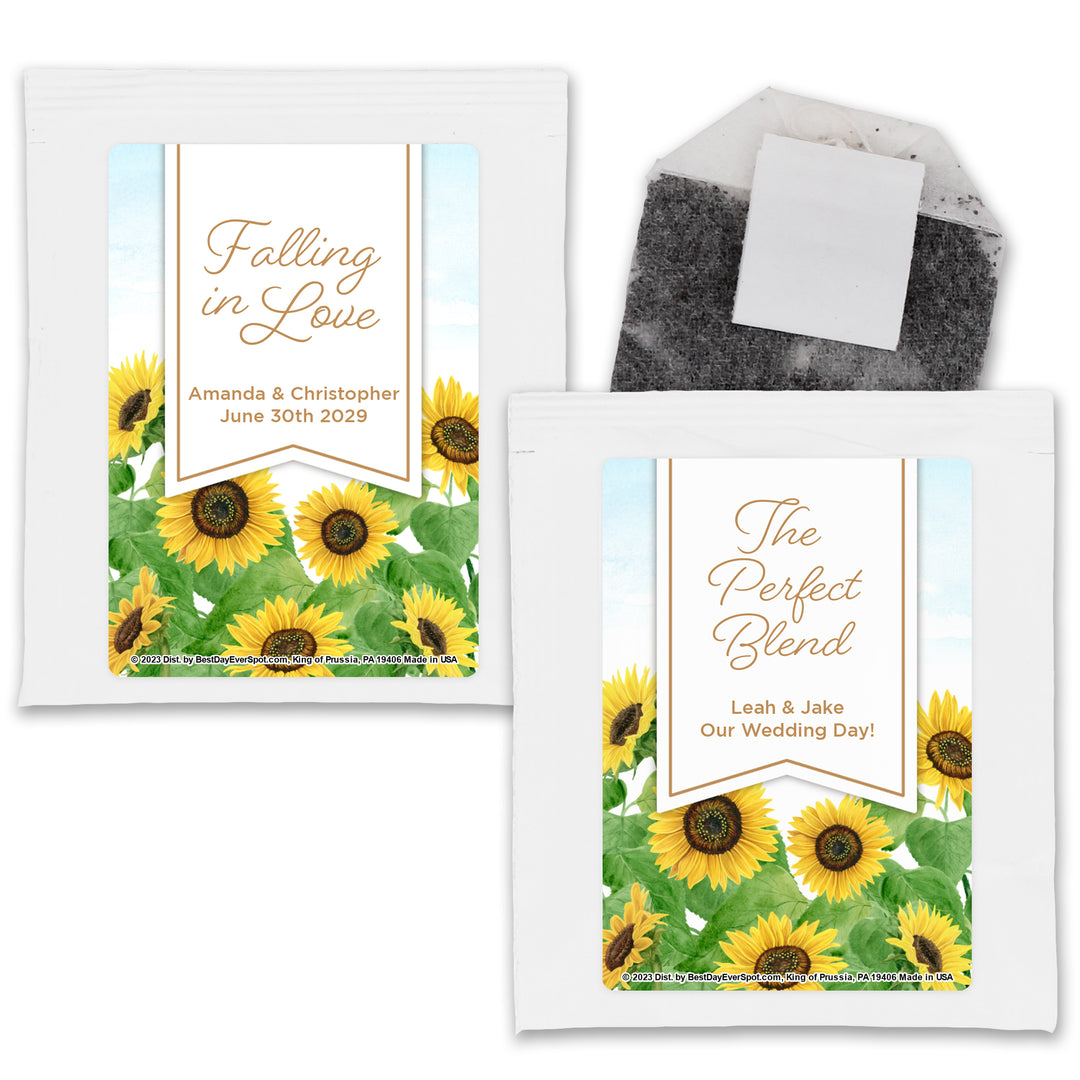 Personalized Wedding Tea Bags, Bridal Shower Tea Party, Sunflower Themed Tea Bags