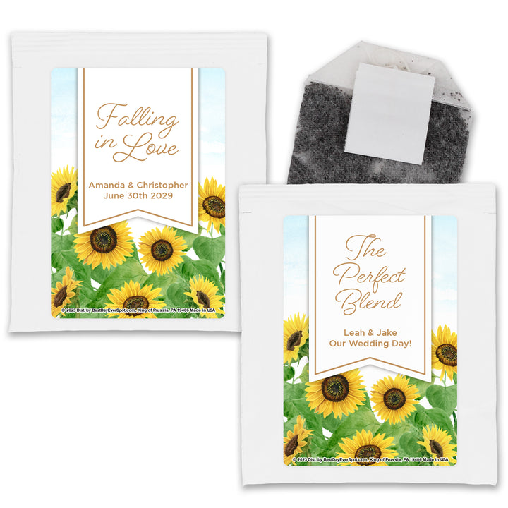Personalized Wedding Tea Bags, Bridal Shower Tea Party, Sunflower Themed Tea Bags