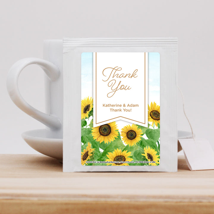 Personalized Wedding Tea Bags, Bridal Shower Tea Party, Sunflower Themed Tea Bags