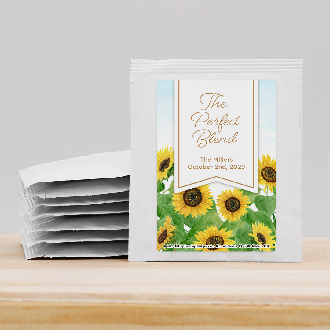 Personalized Wedding Tea Bags, Bridal Shower Tea Party, Sunflower Themed Tea Bags