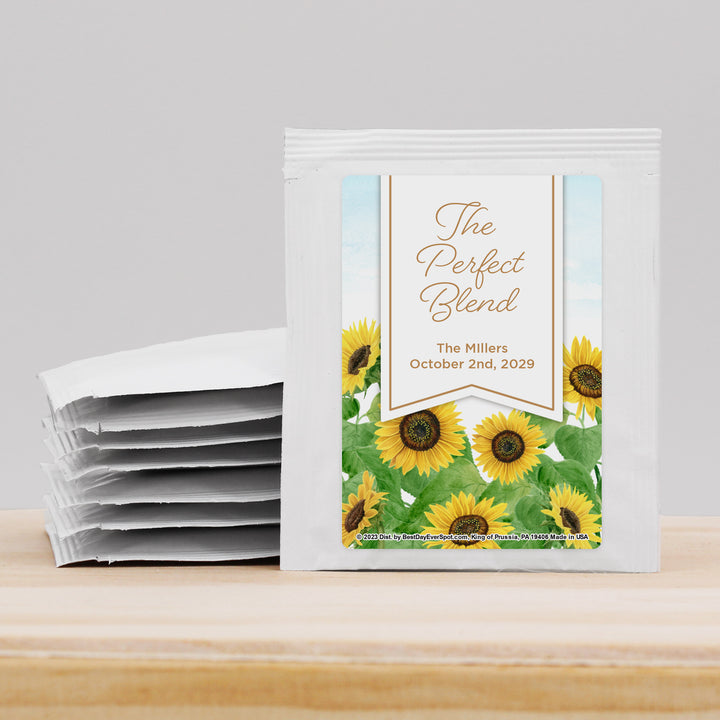 Personalized Wedding Tea Bags, Bridal Shower Tea Party, Sunflower Themed Tea Bags