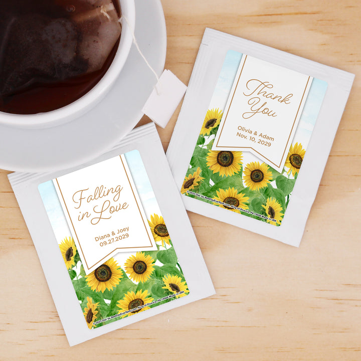 Personalized Wedding Tea Bags, Bridal Shower Tea Party, Sunflower Themed Tea Bags