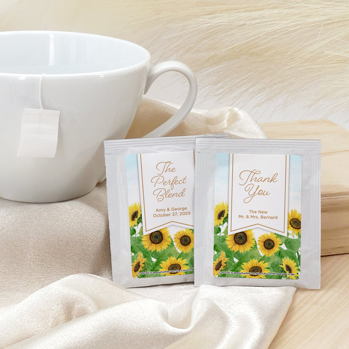 Personalized Wedding Tea Bags, Bridal Shower Tea Party, Sunflower Themed Tea Bags