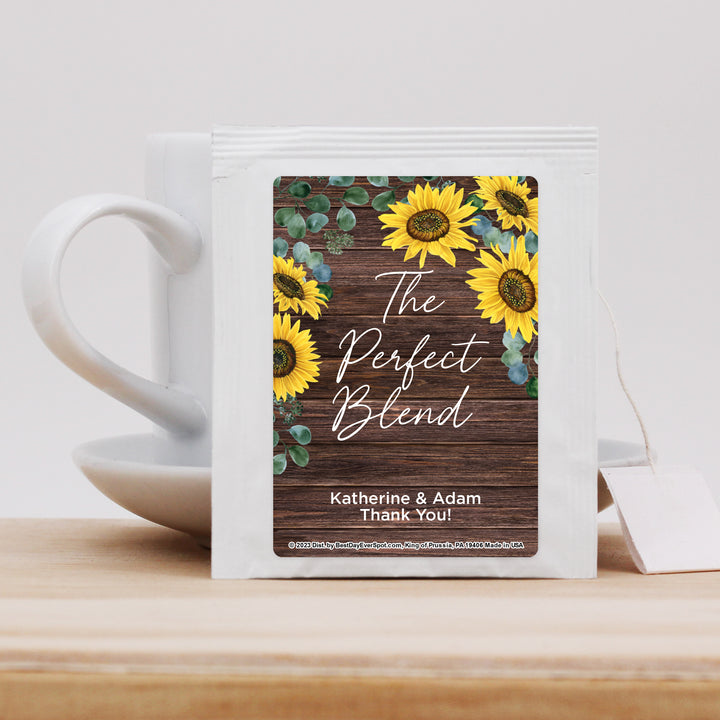Personalized Wedding Tea Bags, Bridal Shower Tea Party, Rustic Sunflower Themed Tea Bags