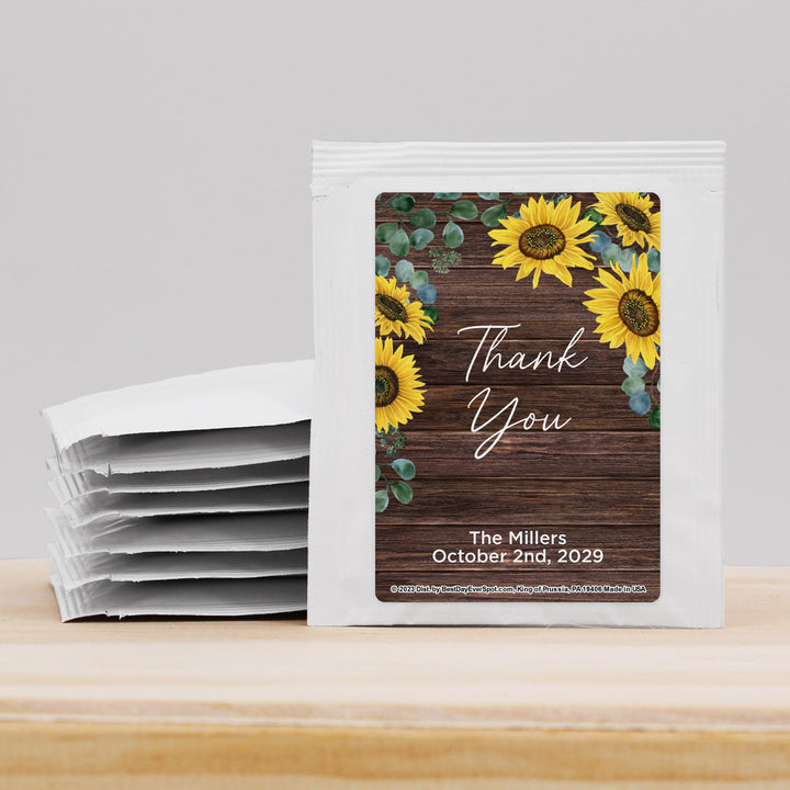 Personalized Wedding Tea Bags, Bridal Shower Tea Party, Rustic Sunflower Themed Tea Bags