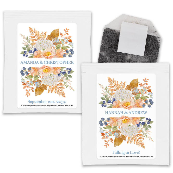 The Perfect Blend Tea Wedding Favors, Fall Bridal Shower Tea Party, Peach &amp; Blue Florals