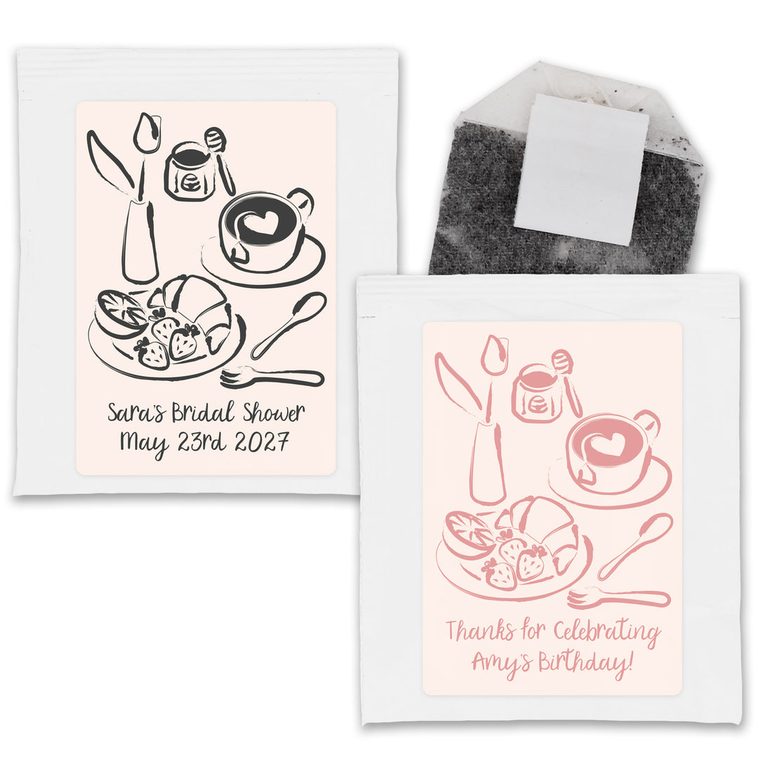 Bridal Shower Favor Personalized Tea Bags, Hand Drawn Café Sketch