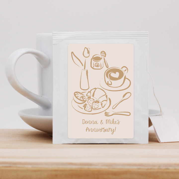 Bridal Shower Favor Personalized Tea Bags, Hand Drawn Café Sketch