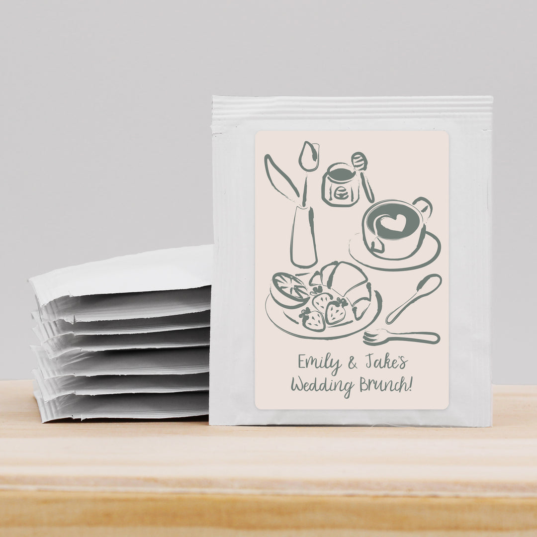 Bridal Shower Favor Personalized Tea Bags, Hand Drawn Café Sketch