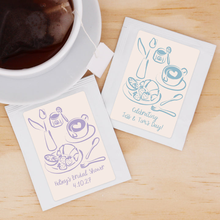 Bridal Shower Favor Personalized Tea Bags, Hand Drawn Café Sketch