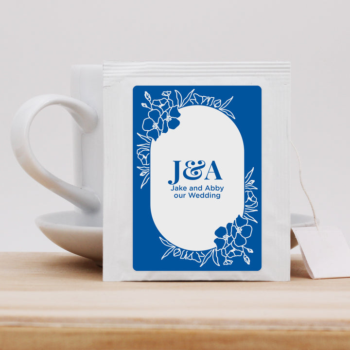 Wedding Favor Personalized Tea Bags, Floral Line Drawing