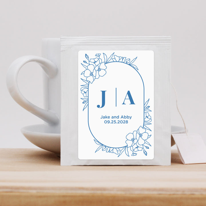 Wedding Favor Personalized Tea Bags, Floral Line Drawing