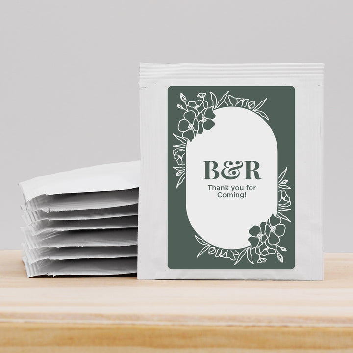 Wedding Favor Personalized Tea Bags, Floral Line Drawing
