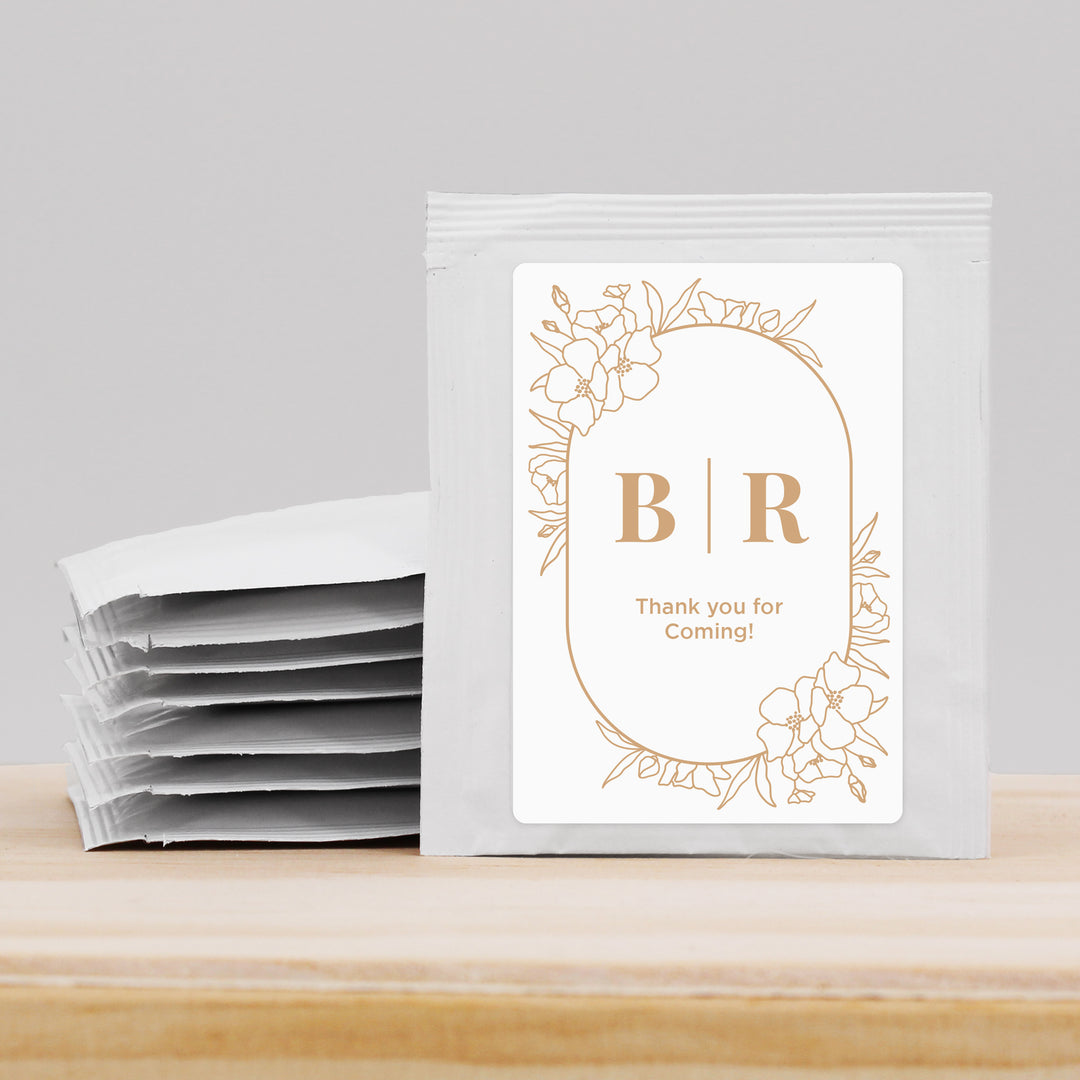 Wedding Favor Personalized Tea Bags, Floral Line Drawing