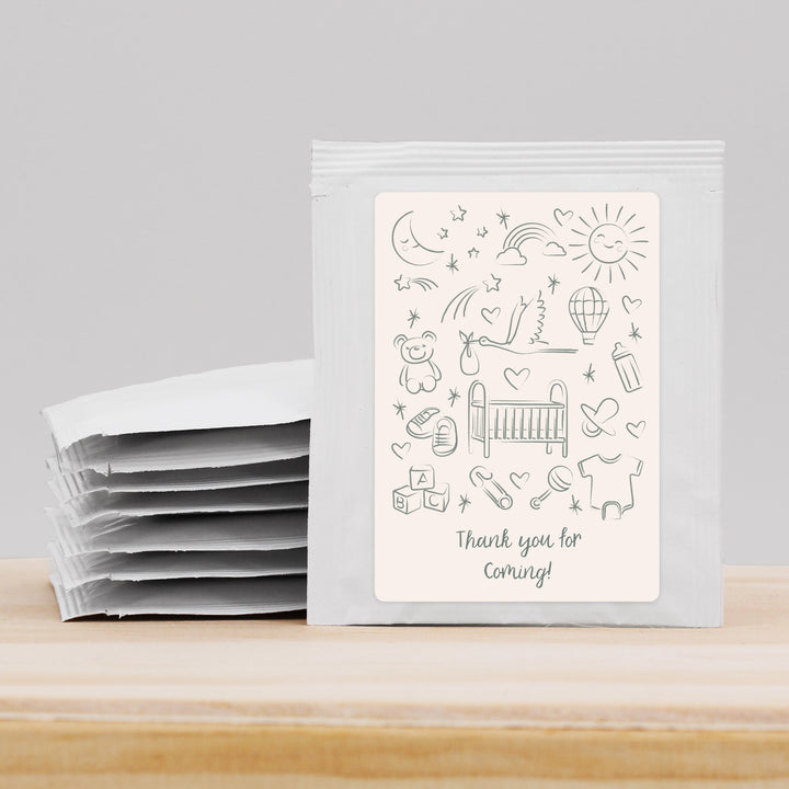 Baby Shower Favor Personalized Tea Bags, Hand Drawn Baby Shower Icon Pattern Sketch