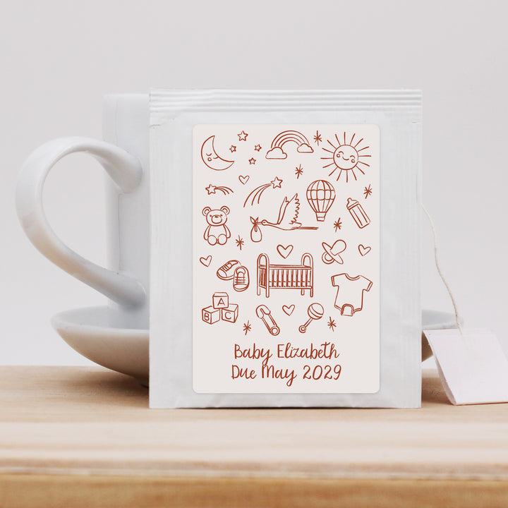 Baby Shower Favor Personalized Tea Bags, Hand Drawn Baby Shower Icon Pattern Sketch