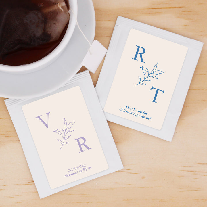 Wedding Favor Personalized Tea Bags, Wedding Initials, Botanical Monogram Tea