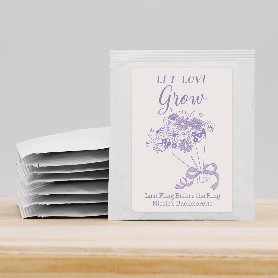 Love in Bloom Wedding Favor Tea, Bridal Shower Tea Party, Bouquet Sketch