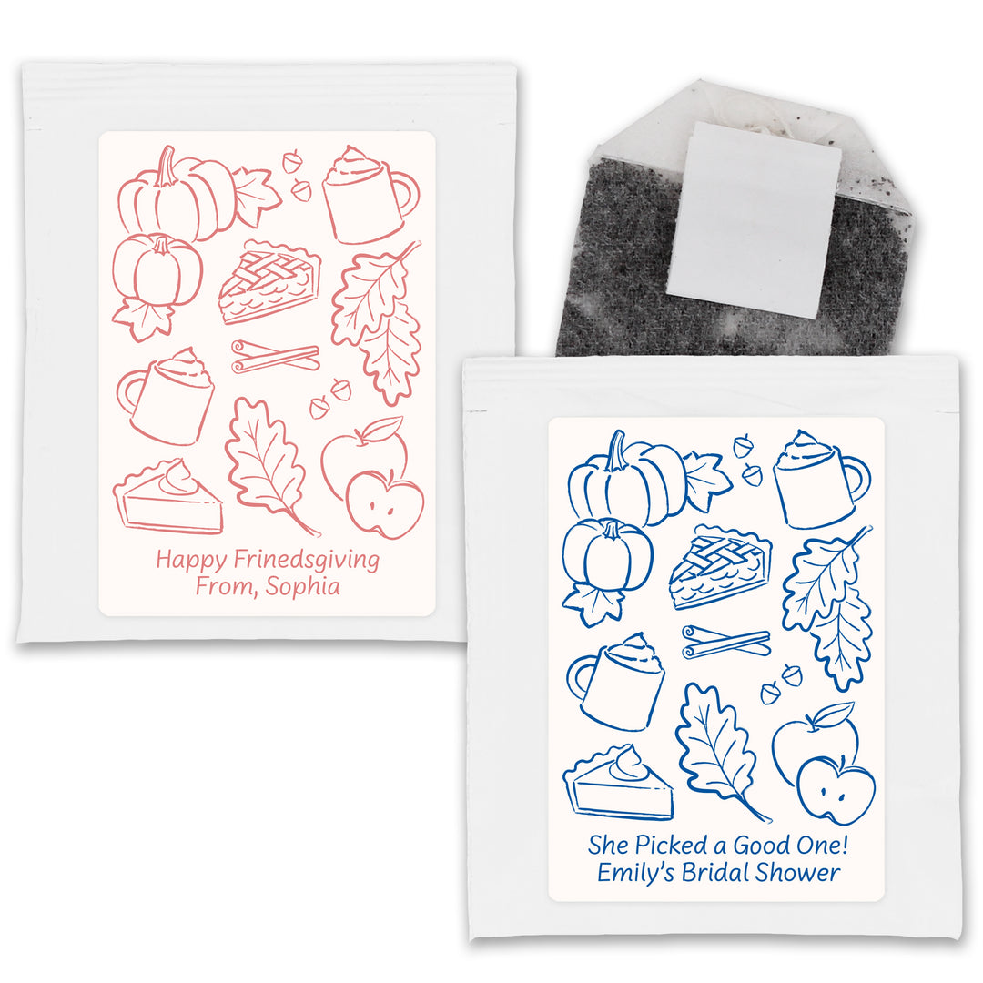 Fall Doodle Tea Bag Favors, Bridal Shower, Friendsgiving, Wedding Favors