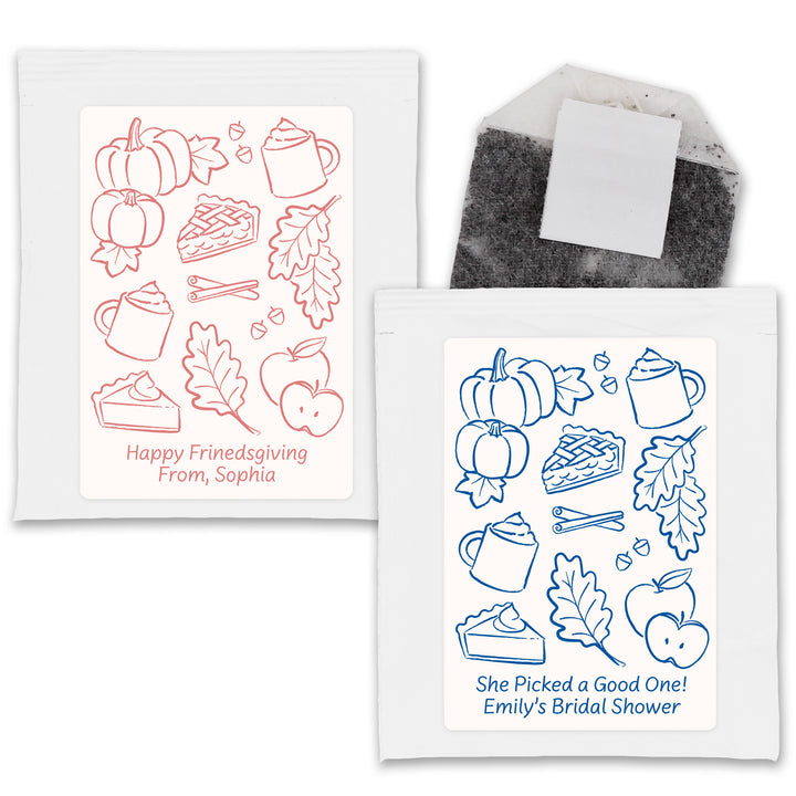 Fall Doodle Tea Bag Favors, Bridal Shower, Friendsgiving, Wedding Favors