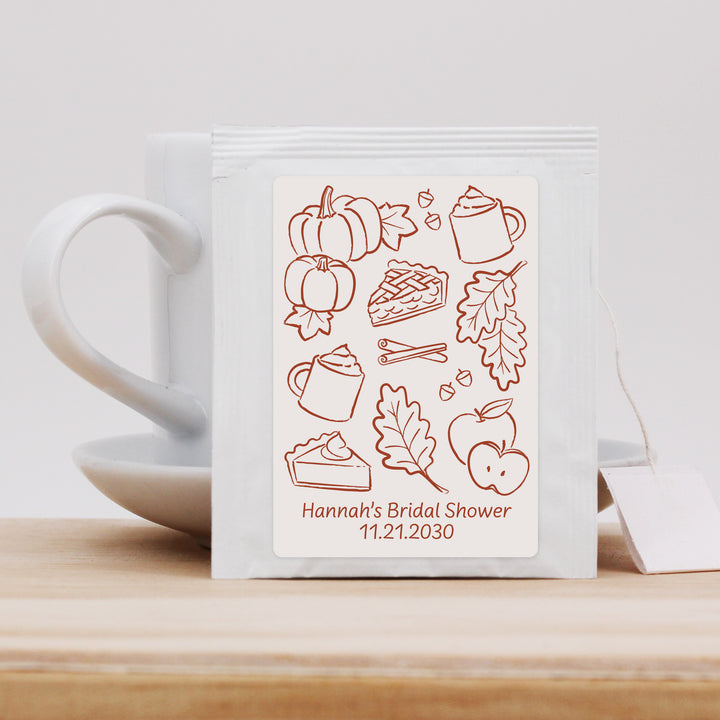 Fall Doodle Tea Bag Favors, Bridal Shower, Friendsgiving, Wedding Favors