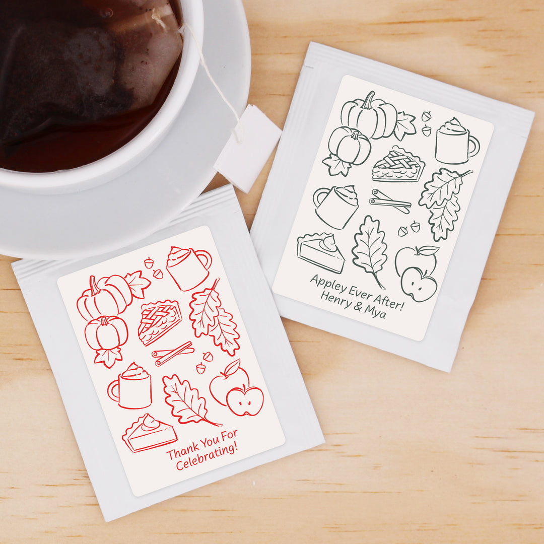 Fall Doodle Tea Bag Favors, Bridal Shower, Friendsgiving, Wedding Favors