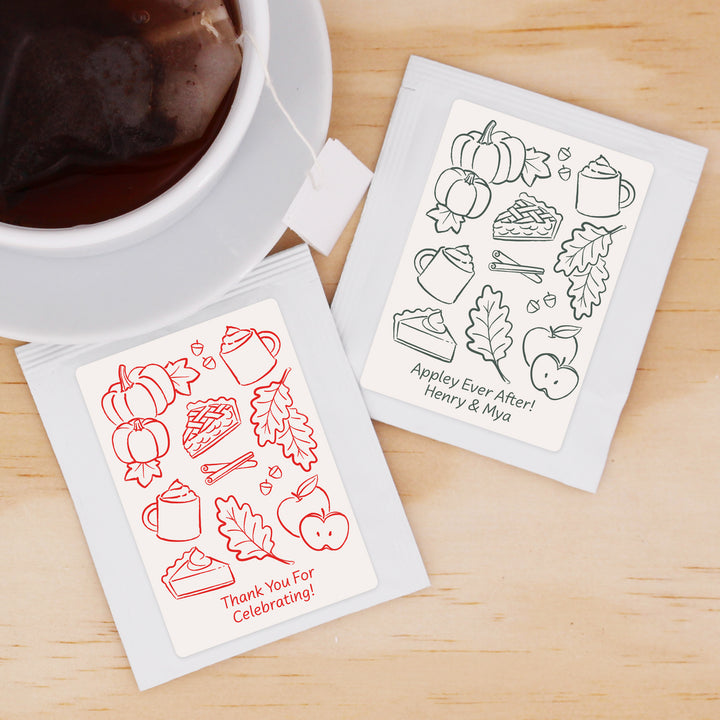 Fall Doodle Tea Bag Favors, Bridal Shower, Friendsgiving, Wedding Favors