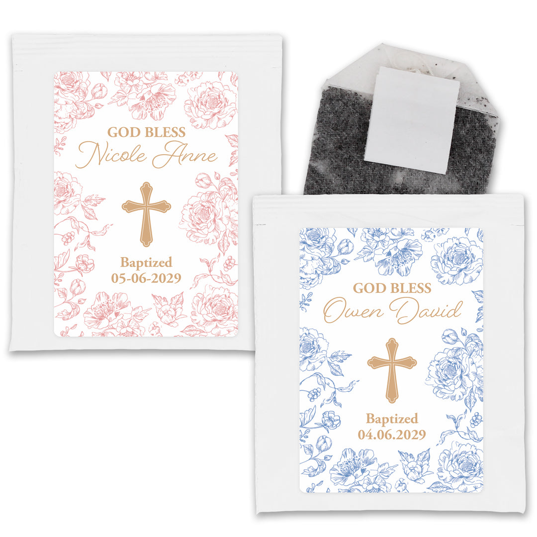 Baptism Tea Favors, First Holy Communion Tea Favors, Chinoiserie Toile Baptism Tea Bags