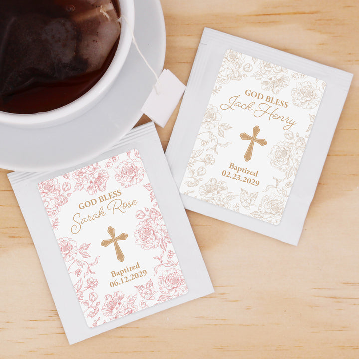 Baptism Tea Favors, First Holy Communion Tea Favors, Chinoiserie Toile Baptism Tea Bags