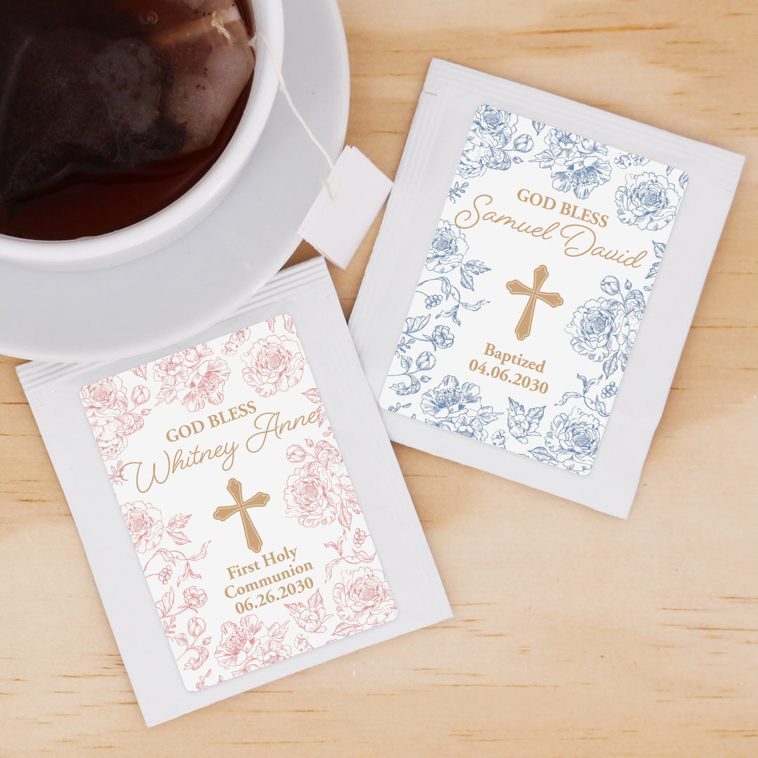 Baptism Tea Favors, First Holy Communion Tea Favors, Chinoiserie Toile Baptism Tea Bags