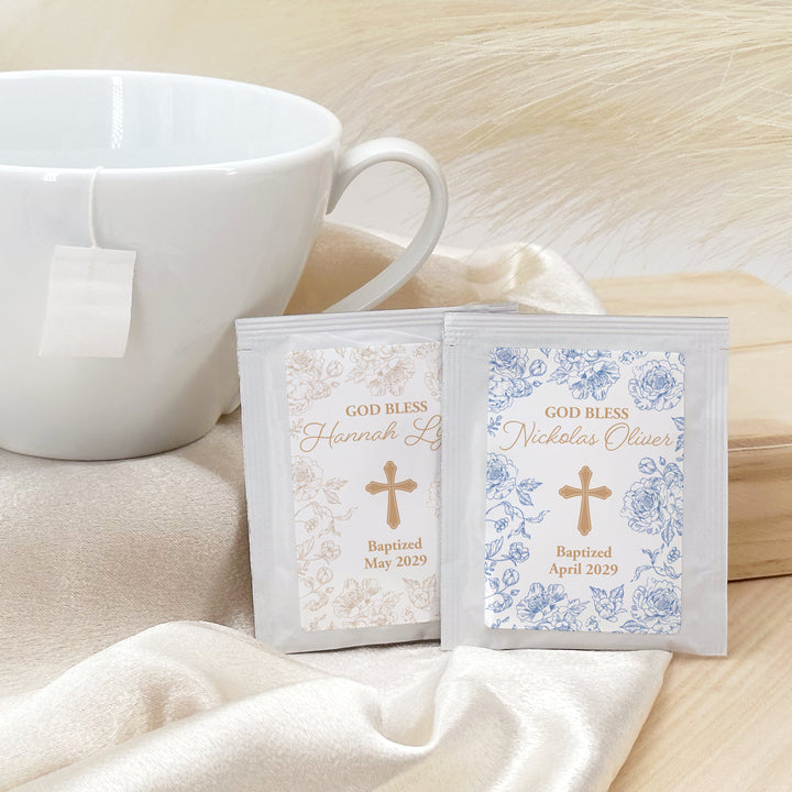 Baptism Tea Favors, First Holy Communion Tea Favors, Chinoiserie Toile Baptism Tea Bags