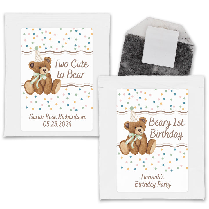 Bear Birthday, Beary 1st Birthday, Two Cute to Bear, Birthday Tea Bags