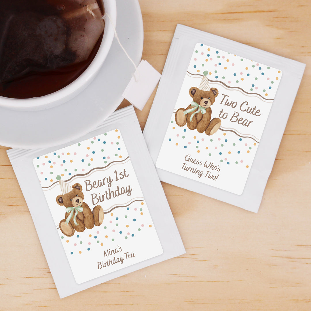Bear Birthday, Beary 1st Birthday, Two Cute to Bear, Birthday Tea Bags