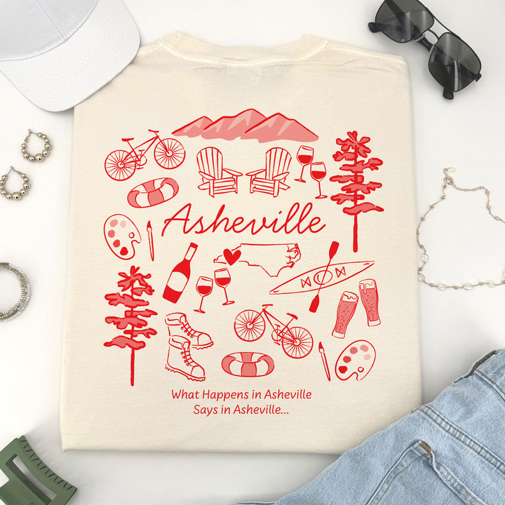 Asheville Bachelorette Doodle, Girls Trip Tee, Two-Sided Design, T-Shirt
