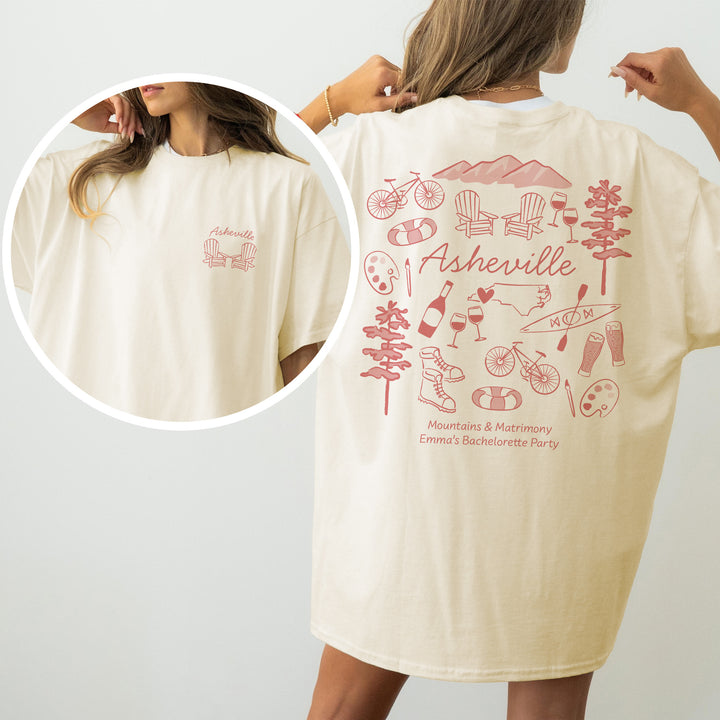 Asheville Bachelorette Doodle, Girls Trip Tee, Two-Sided Design, T-Shirt